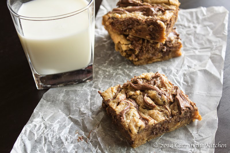 PEANUT BUTTER AND CHOCOLATE CHIP NUTELLA SWIRLED BLONDIES