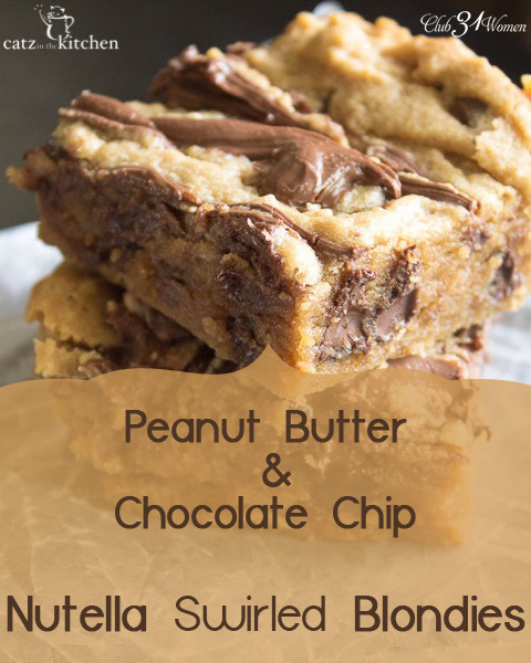 Yummy! Peanut Butter and Chocolate Chip Nutella Swirled Blondies