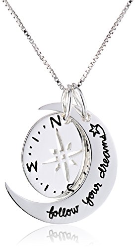 Sterling Silver Two-Piece Compass Follow Your Dreams Pendant Necklace