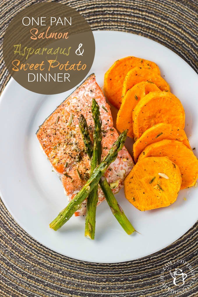 One Pan Salmon, Asparagus, and Sweet Potato Dinner