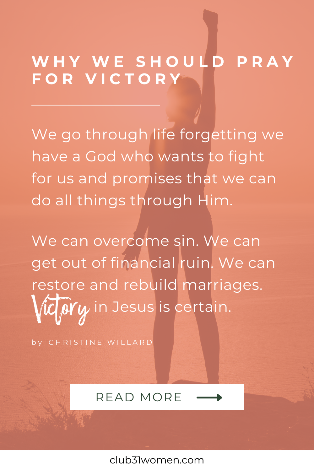 Pray for victory, witnessing God's goodness as He lifts you from life's burdens, seeking triumph over challenges in various aspects of life. via @Club31Women