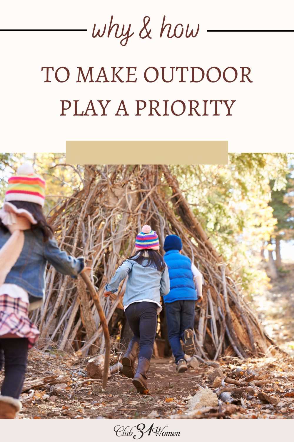 When you make outdoor play a priority, it offers you and your kids space to breathe and slow down. Nature is soothing and healing. via @Club31Women