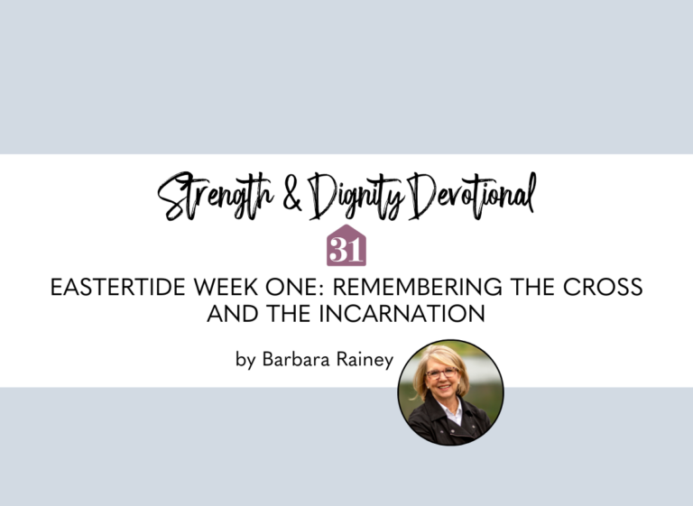 light blue background with smiling author Barbara Rainey and title overlay, "Eastertide Week One: " on the Club31Women devotional