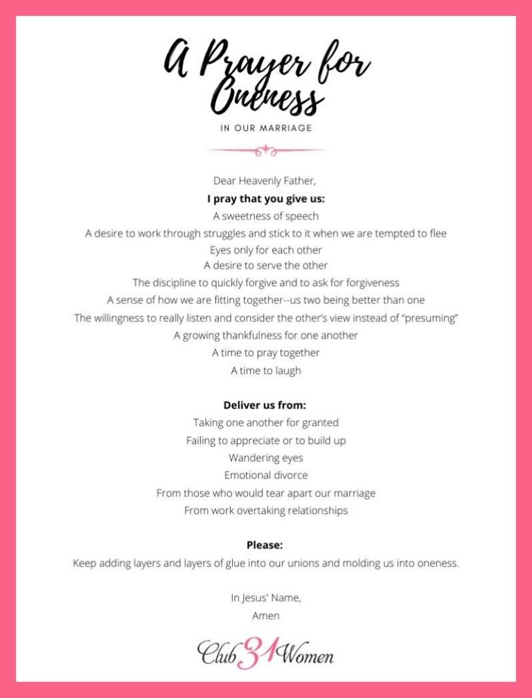 A Prayer for Oneness In Our Marriage {with free printable} - Club31Women